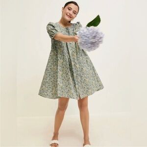 Floral Puff-Sleeve Mini Dress in Green